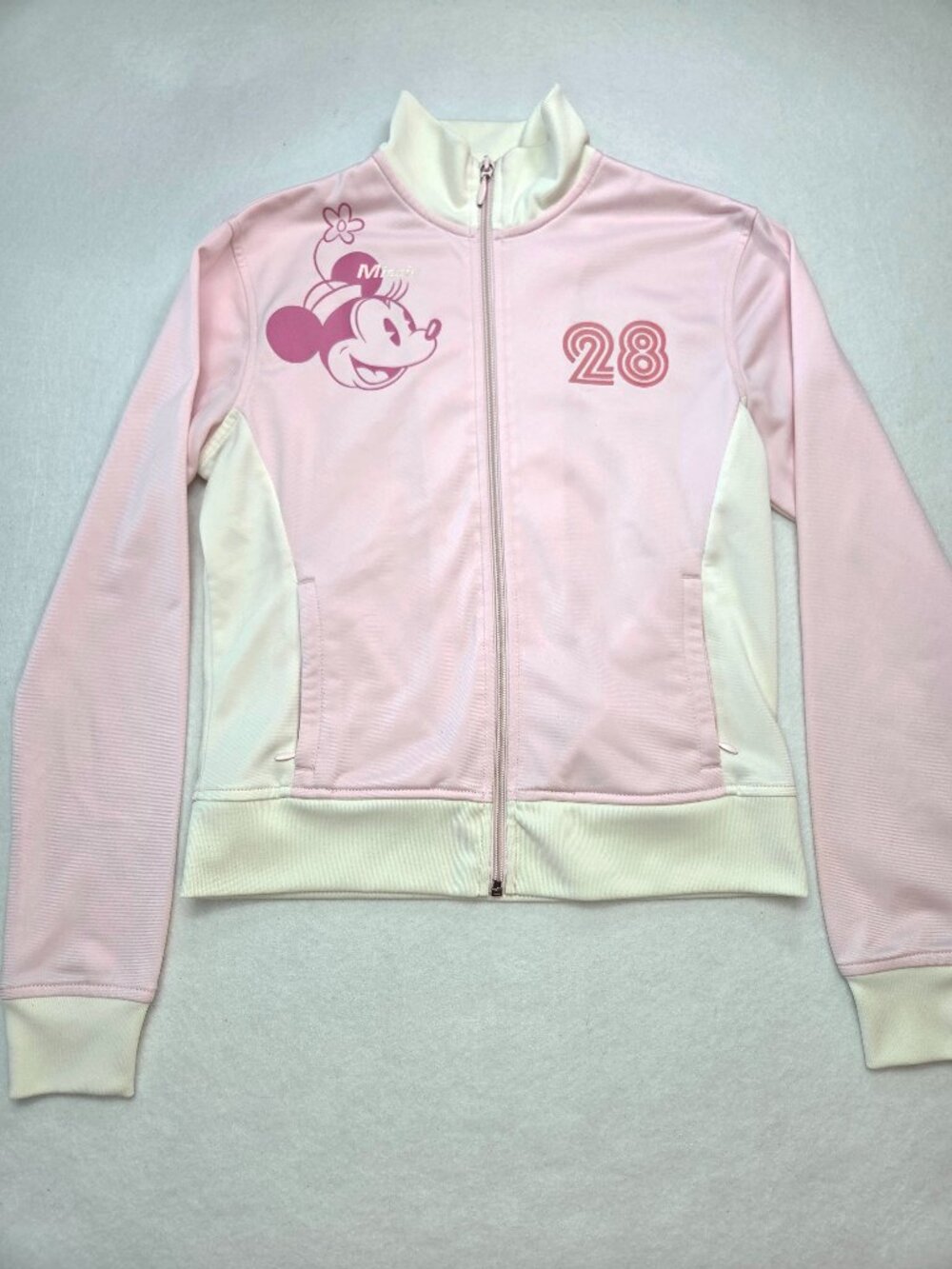Walt Disney World Minnie Mouse Kids M Pink White Track Jacket 28 Y2K Vintage